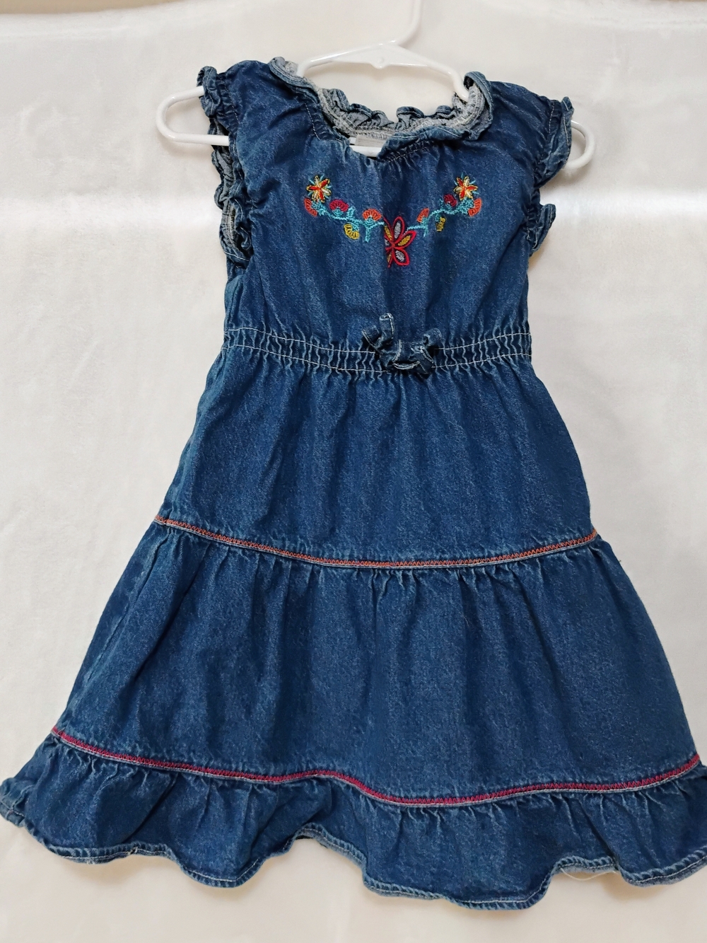 VTG Disney Kids 5T Denim Dress Flower Embroidery Cotten T